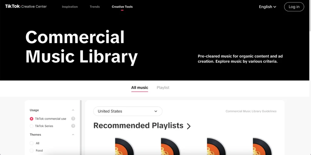 Commercial Music Library on TikTok Creative Center