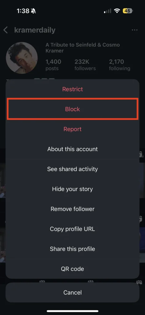 Tap "Block"