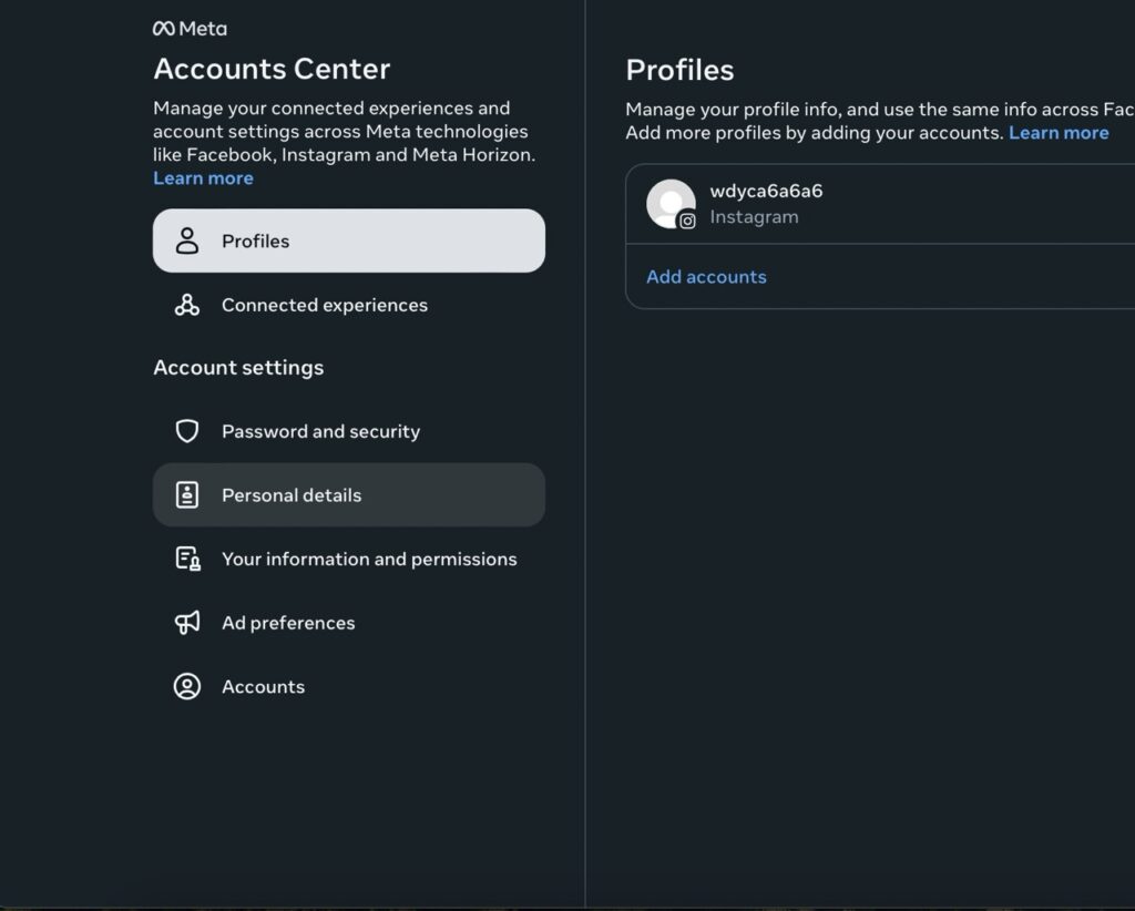 Click the “Personal Details”