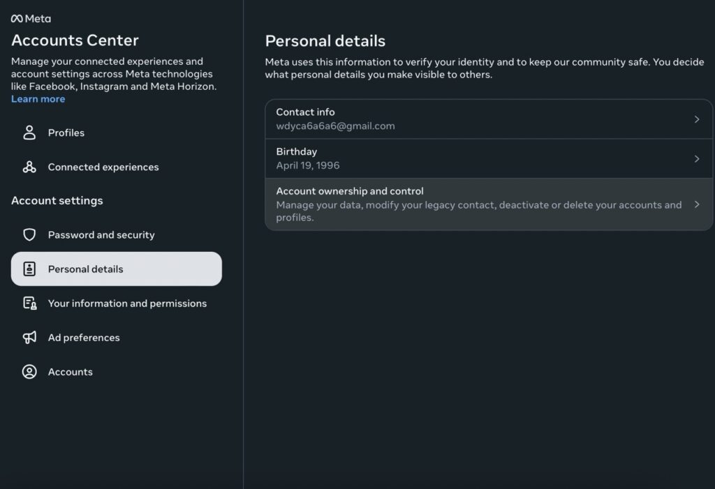 Find and click on the “Account ownership and control