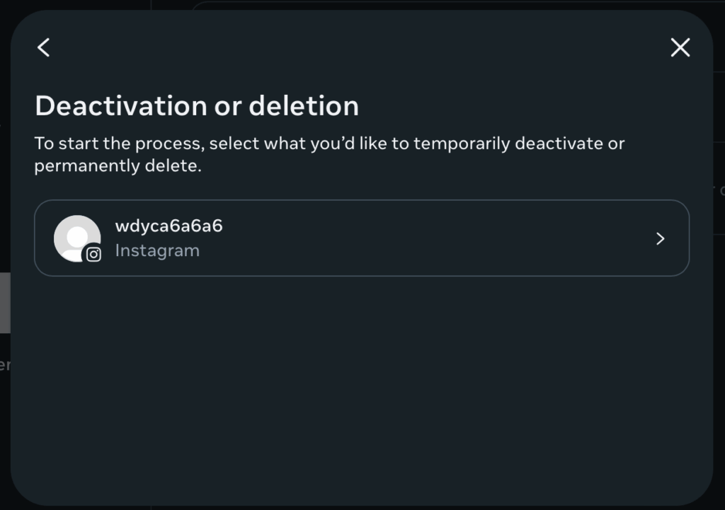 Choose the account you want to delete