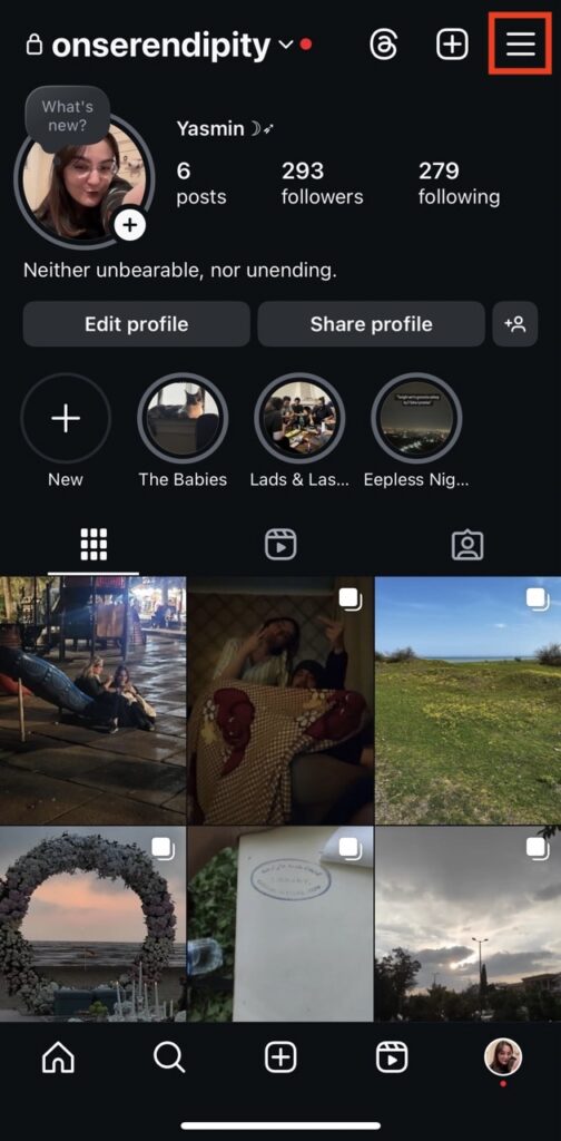 the hamburger menu for settings