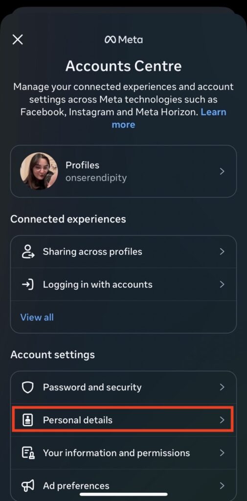 Scroll to find “Personal details”