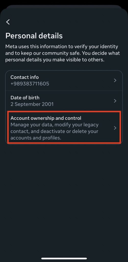 Go to “Account ownership and control”