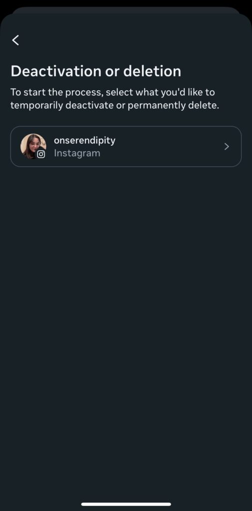 Choose the account you want to delete