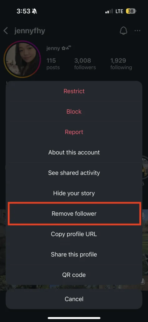 Tap "Remove follower"