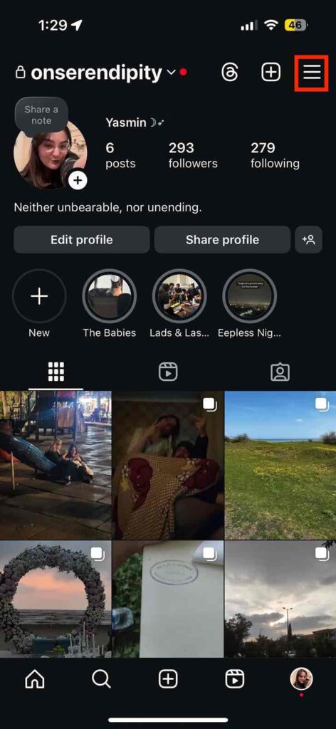 Tap the hamburger menu for settings