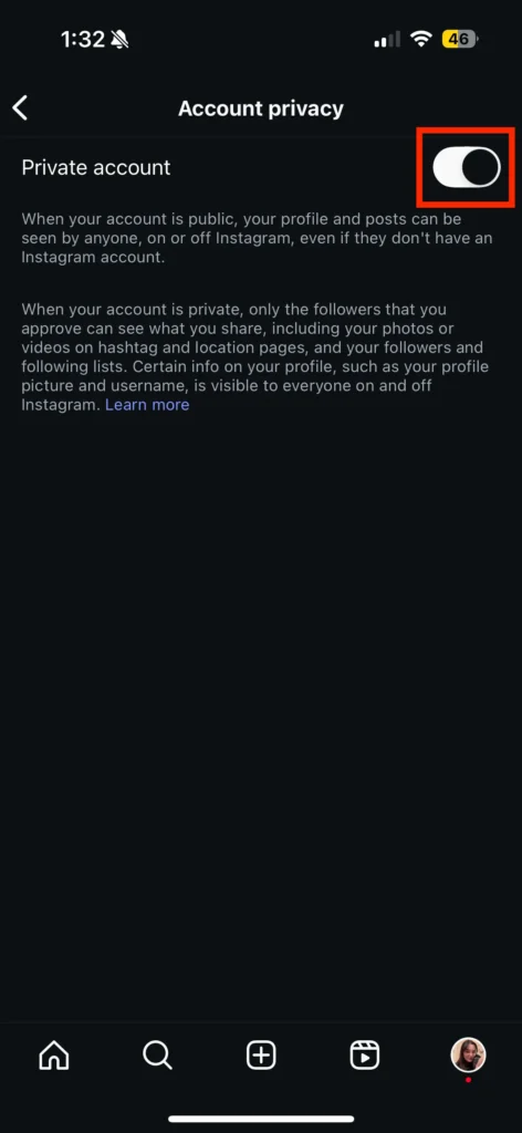 Switch your account to private