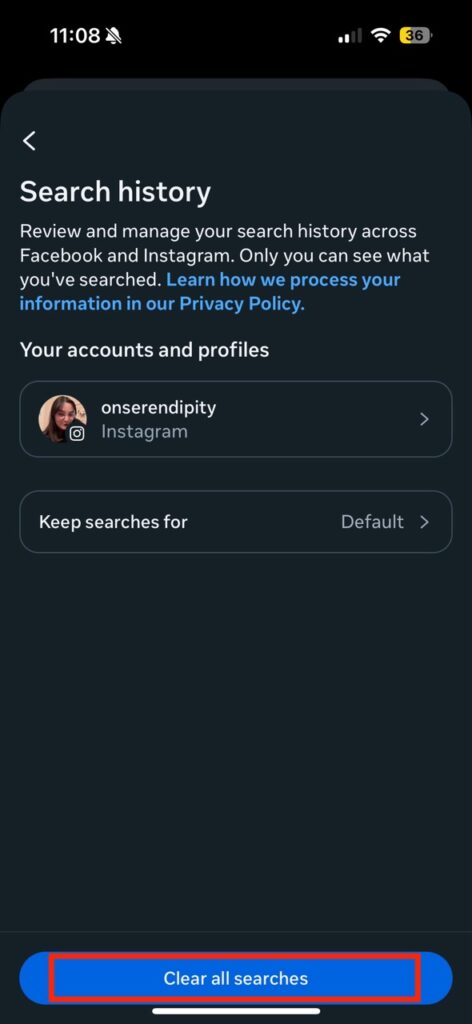 clearing all searches