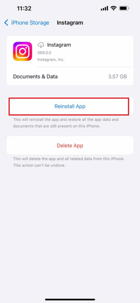 Clear Instagram Cache through Offloading (step 4)