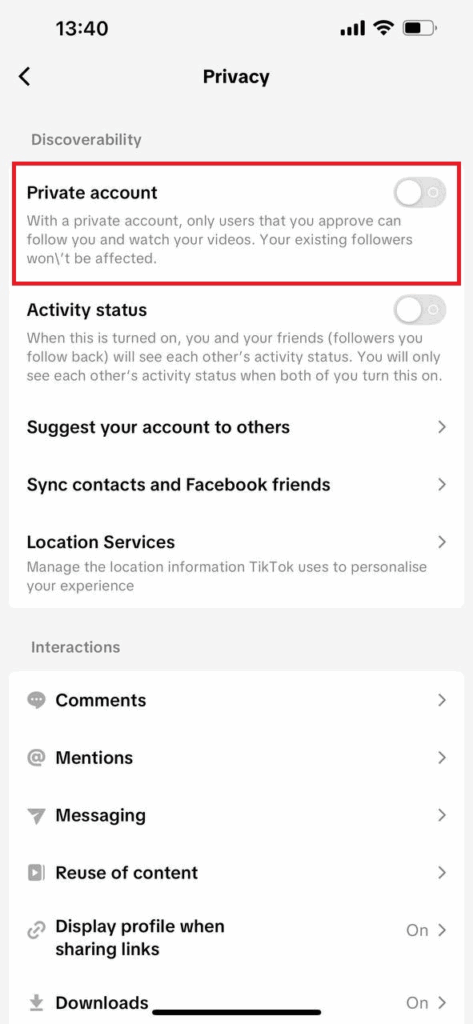 Set your account to Private on TikTok