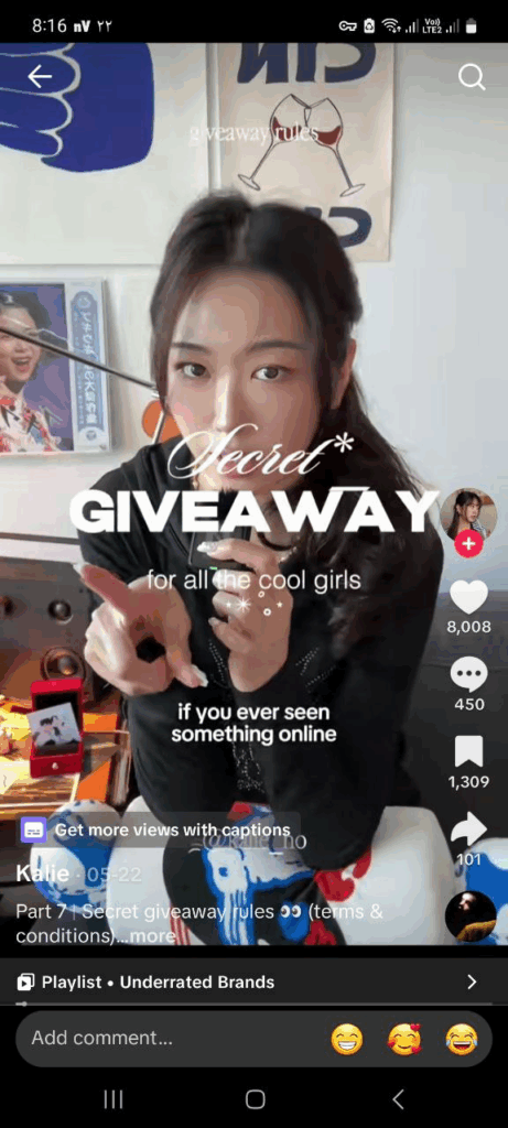 An exmaple of a TikTok giveaway