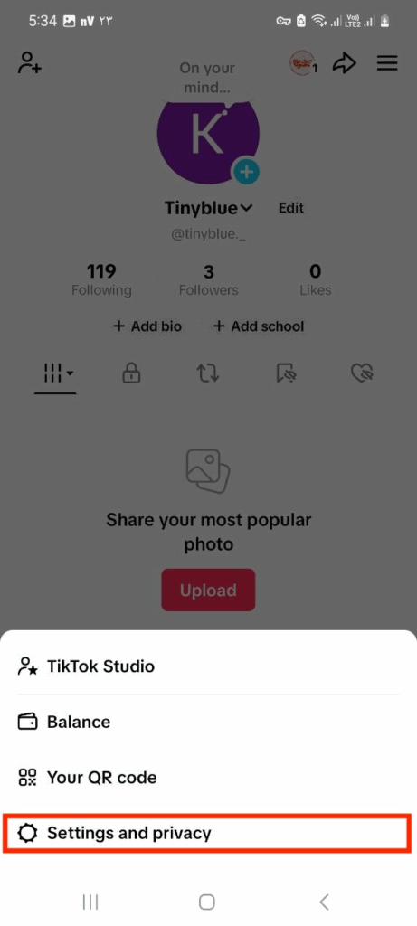 How to change your Age on TikTok: settings and privacy button