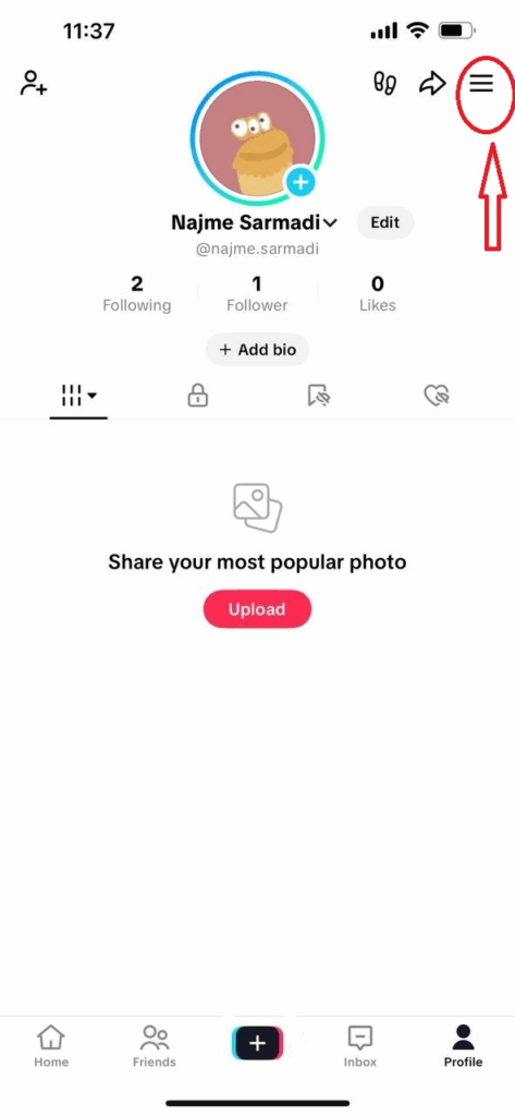 How to Turn off Downloading on TikTok: menu button