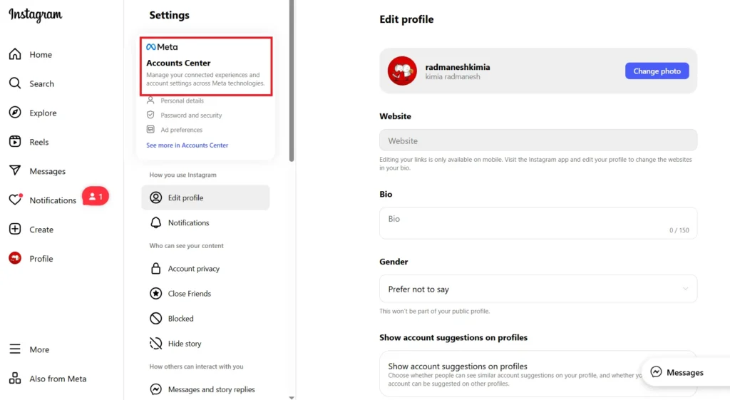 Select Accounts Centre to Change Instagram Password