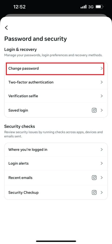 Choose Change Password in Password & Security Item