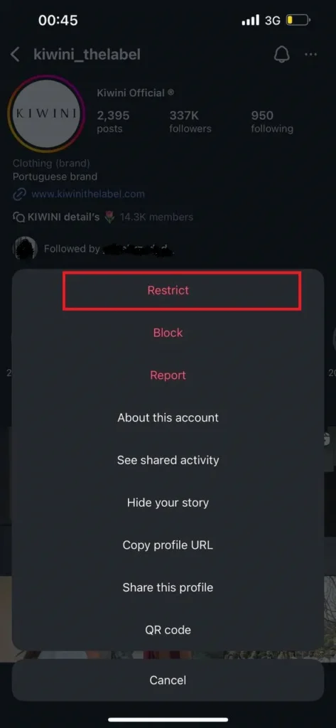 Select 'Restrict' Among the Options to Restric Someone via Their Profile