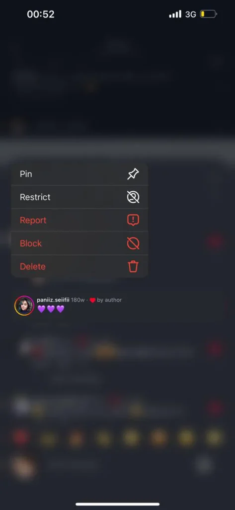 Long Press on Their Comment and Select Restrict