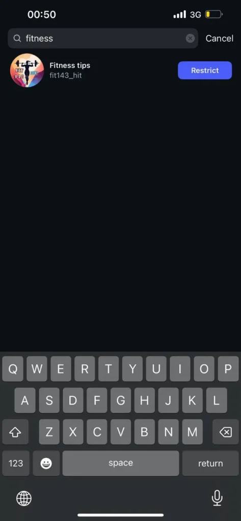 Step 4: Tap 'Restrict' Button Next to Their Username
