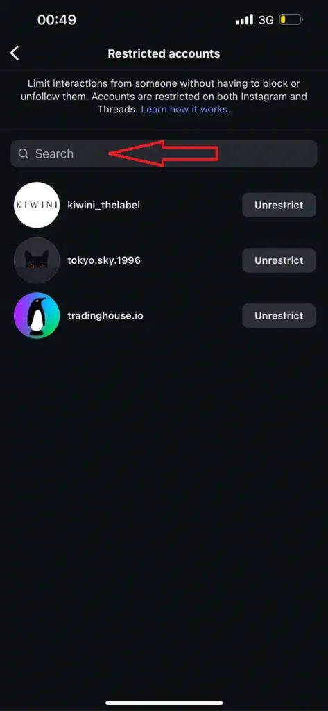 Step 3: Search The Username You Want to Restrict on Instagram