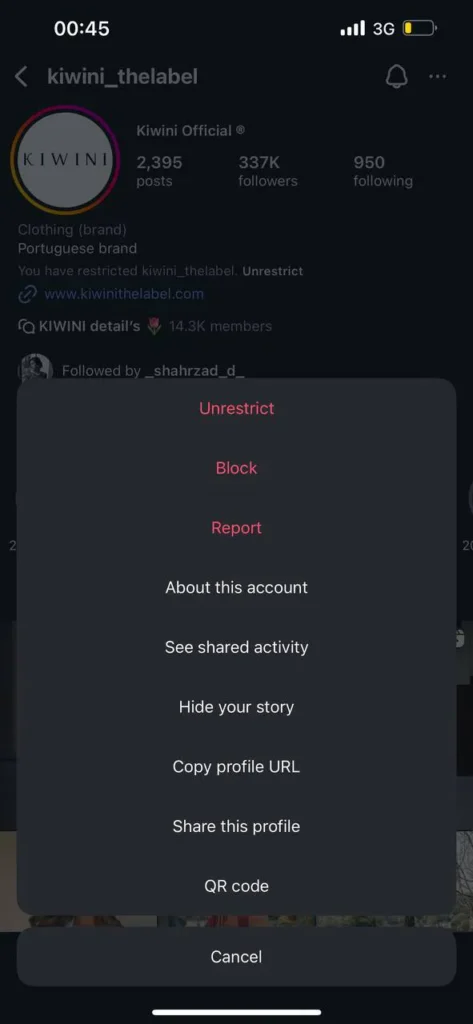 Go to their Profile Options to Unrestrict Someone on Instagram