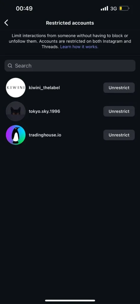 Tap ' Unsrestrict' Next to Their Name on 'Restricted Accounts' in Your Settings